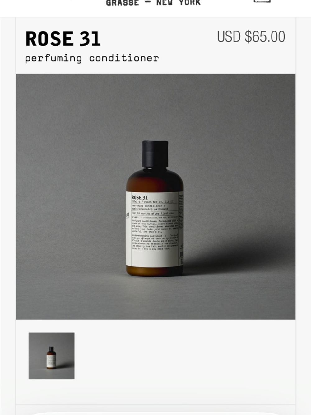 NWT Le Labo Rose 31 Conditioner-